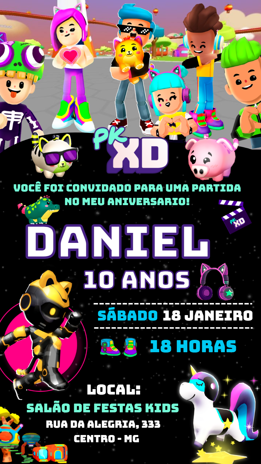 Convite de Aniversário PK XD com Personagens para Editar Convite de Aniversário PK XD com Personagens para Editar