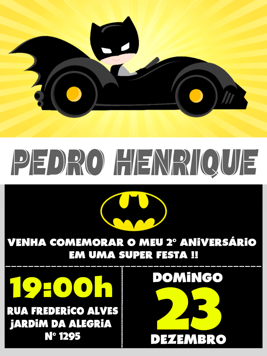 Convite de Aniversário Batman para Editar Online Grátis Convite de Aniversário Batman para Editar Online Grátis