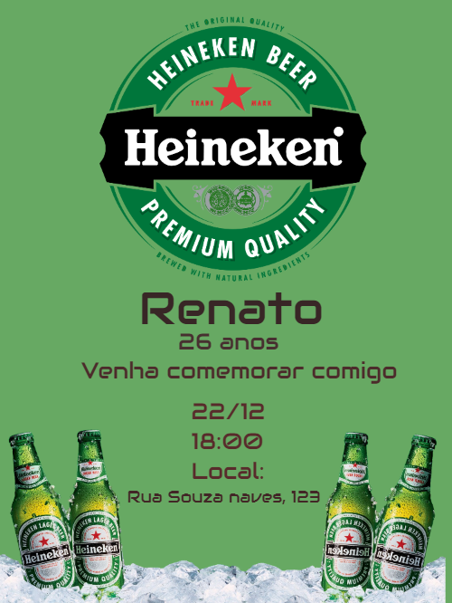 Convite de Aniversário Tema Heineken para Editar Online