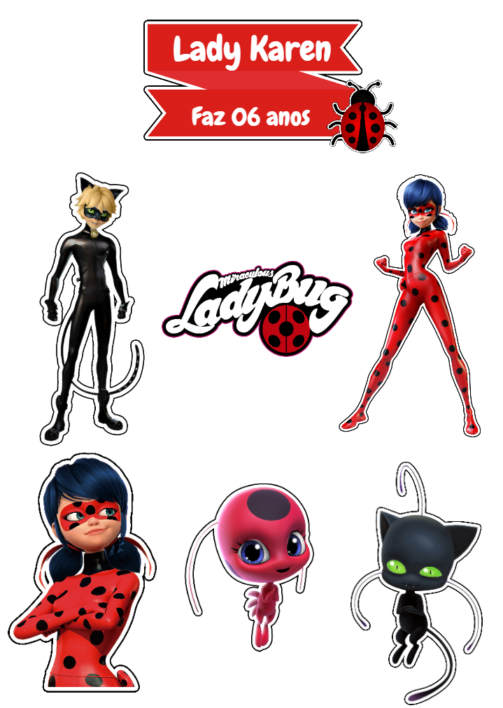 Topo de Bolo Ladybug Miraculous com Personagens para Editar Topo de Bolo Ladybug Miraculous com Personagens para Editar