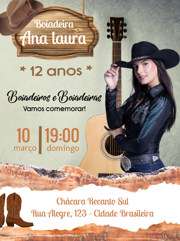 Convite de Aniversário Boiadeira Country para Editar Online Convite de Aniversário Boiadeira Country para Editar Online