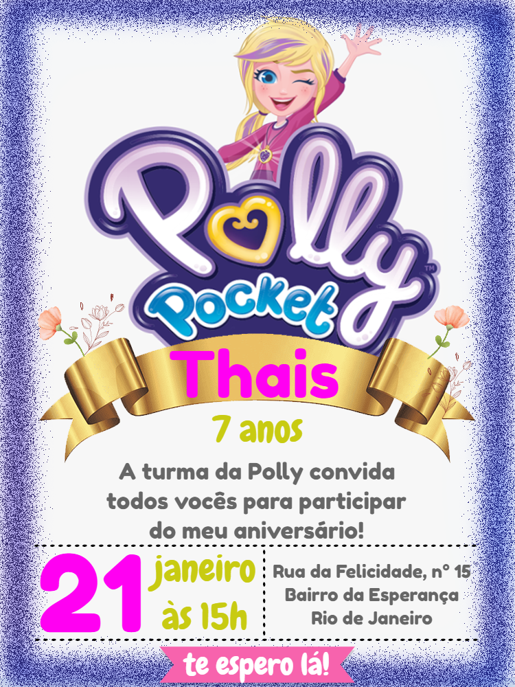 Convite de Aniversário Polly Pocket para Editar e Imprimir Convite de Aniversário Polly Pocket para Editar e Imprimir