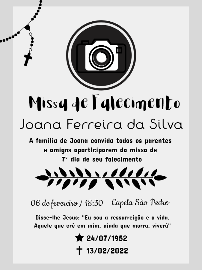 Convite Missa de 7º Dia com Foto para Editar Online Convite Missa de 7º Dia com Foto para Editar Online
