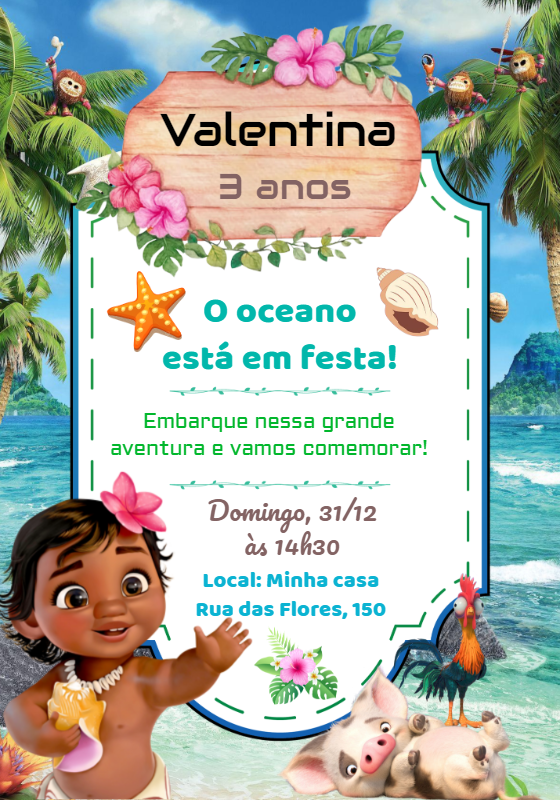 Convite Aniversário Moana Baby para Editar e Imprimir Online Convite Aniversário Moana Baby para Editar e Imprimir Online