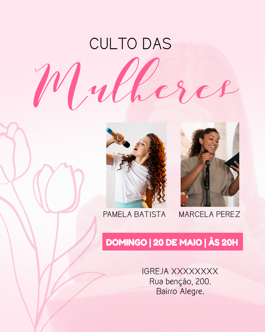 Convite para Culto de Mulheres com Foto Editável Online Convite para Culto de Mulheres com Foto Editável Online