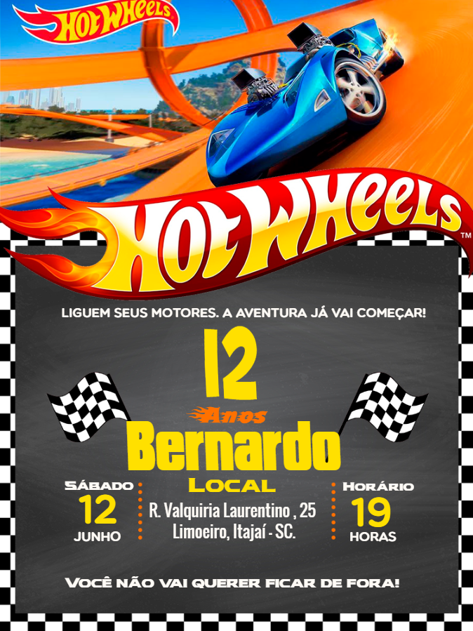 Convite de Aniversário Hot Wheels para Editar Online e Imprimir Convite de Aniversário Hot Wheels para Editar Online e Imprimir