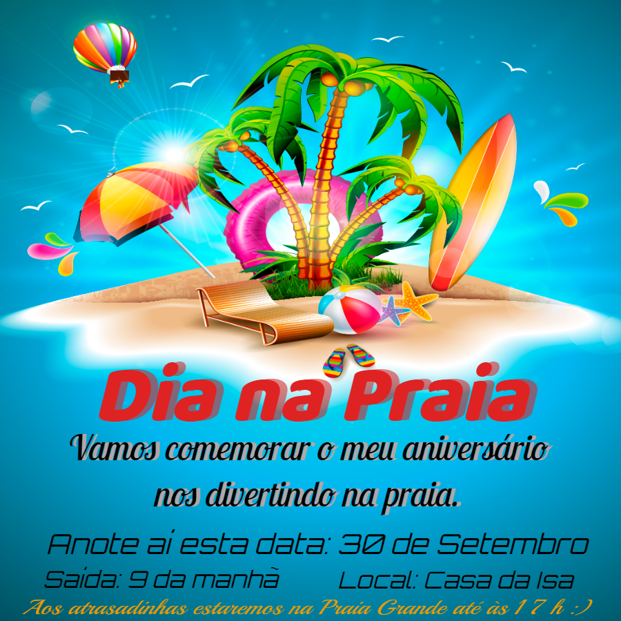 Convite de Aniversário na Praia Tropical para Editar Online Convite de Aniversário na Praia Tropical para Editar Online