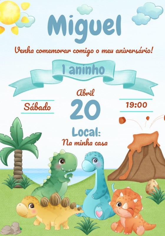 Convite Aniversário Dinossauros Baby para Editar Online Convite Aniversário Dinossauros Baby para Editar Online