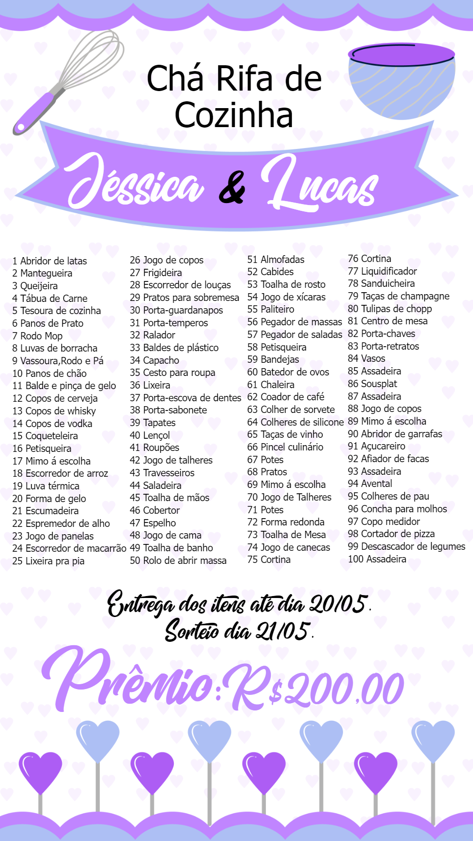 Convite Chá Rifa de Cozinha com Utensílios para Editar Online Convite Chá Rifa de Cozinha com Utensílios para Editar Online