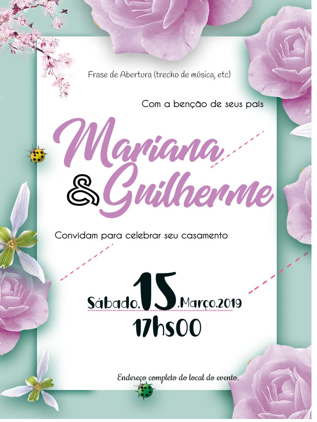 Convite de Casamento Floral com Rosas para Editar Online