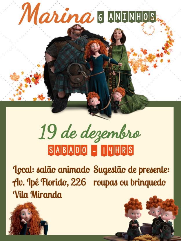 Convite de Aniversário Valente da Merida para Editar Online Convite de Aniversário Valente da Merida para Editar Online