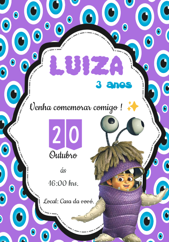 Convite de Aniversário Boo Monstros SA para Editar Online Convite de Aniversário Boo Monstros SA para Editar Online