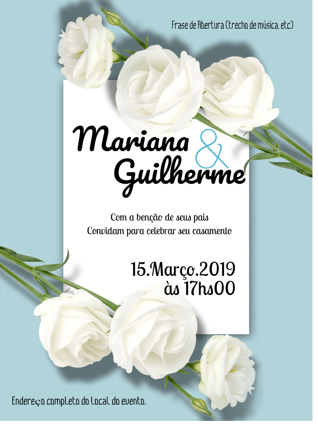 Convite de Casamento Floral com Rosas Brancas para Editar Online Convite de Casamento Floral com Rosas Brancas para Editar Online