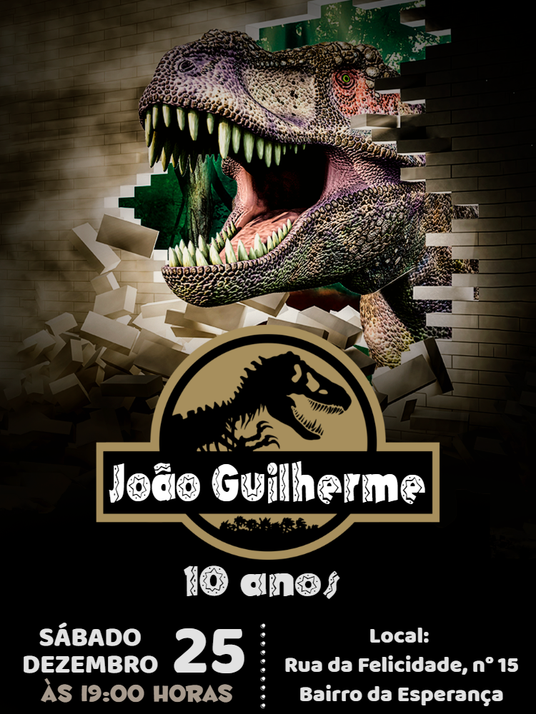 Convite de Aniversário Dinossauro Jurassic para Editar Online Convite de Aniversário Dinossauro Jurassic para Editar Online
