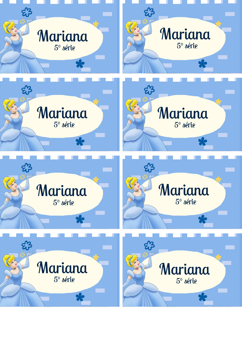 Etiqueta Escolar Cinderela para Editar e Imprimir Etiqueta Escolar Cinderela para Editar e Imprimir