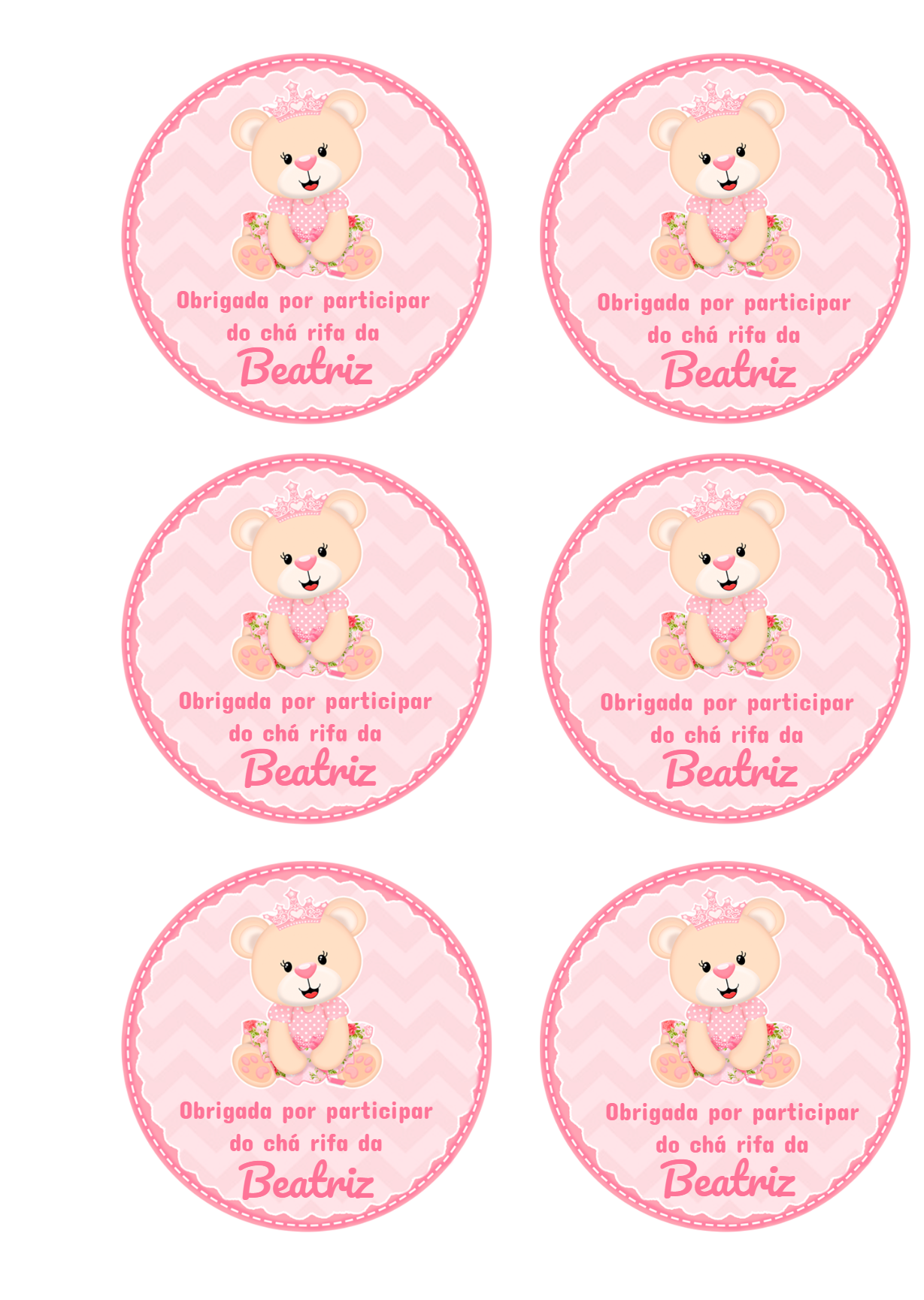 Tag Adesiva Ursinha Princesa para Editar e Imprimir Tag Adesiva Ursinha Princesa para Editar e Imprimir