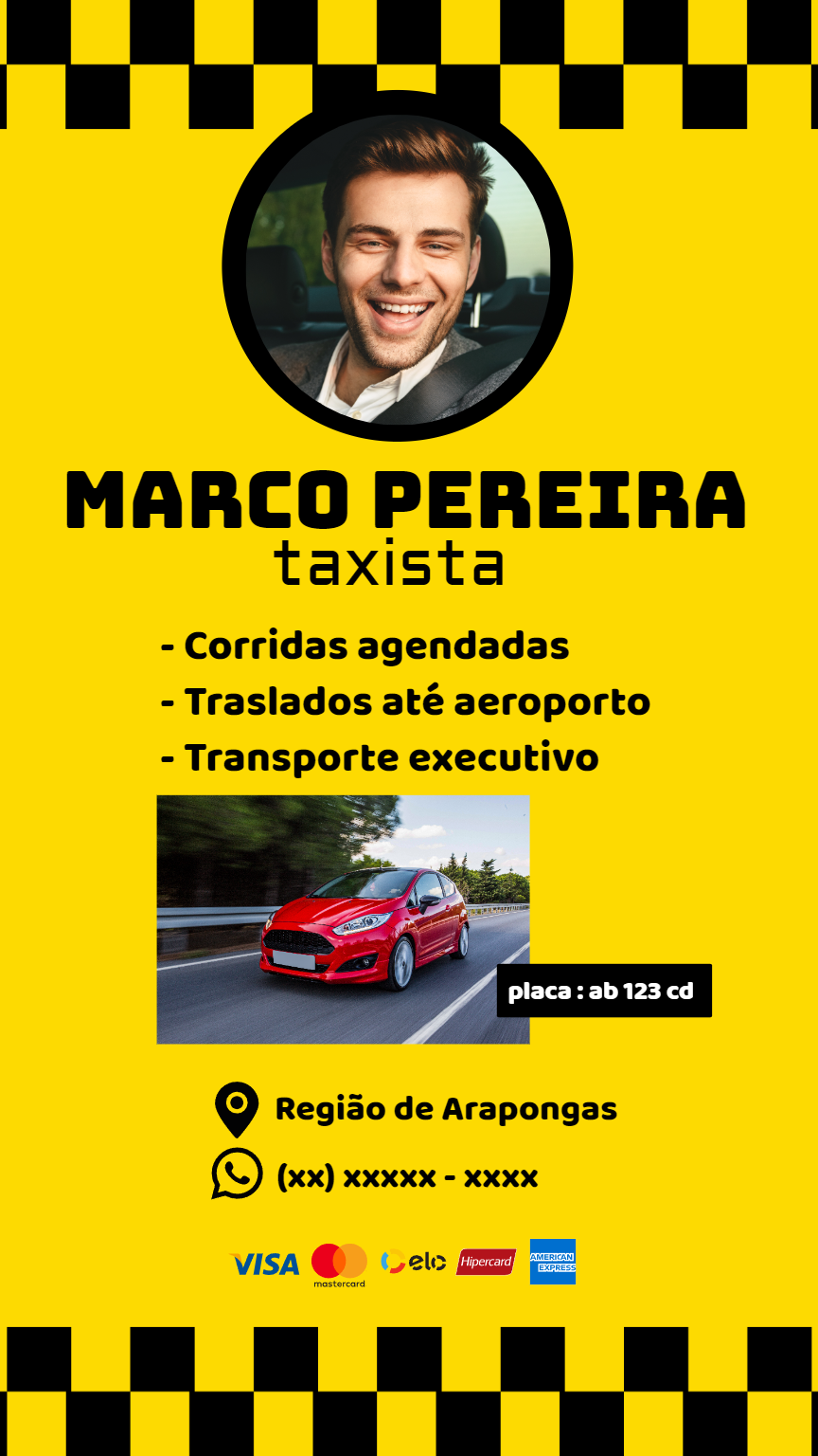 Cartão de Visita para Taxista Profissional para Editar Online Cartão de Visita para Taxista Profissional para Editar Online