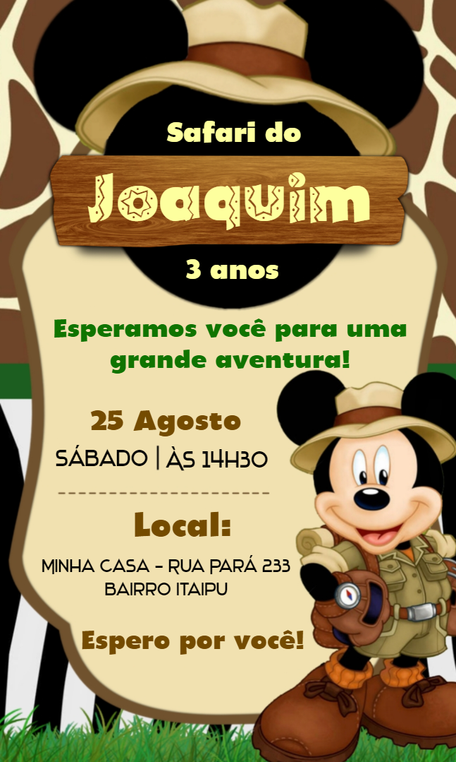 Convite de Aniversário Mickey Safari para Editar Online Convite de Aniversário Mickey Safari para Editar Online