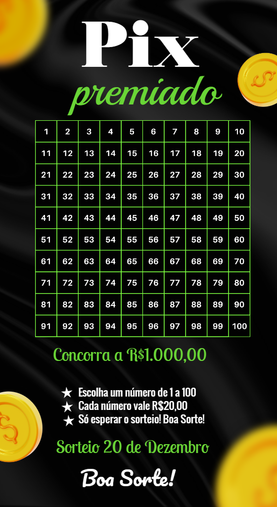 Rifa Pix Premiado com Cartela de Números para Editar Online Rifa Pix Premiado com Cartela de Números para Editar Online