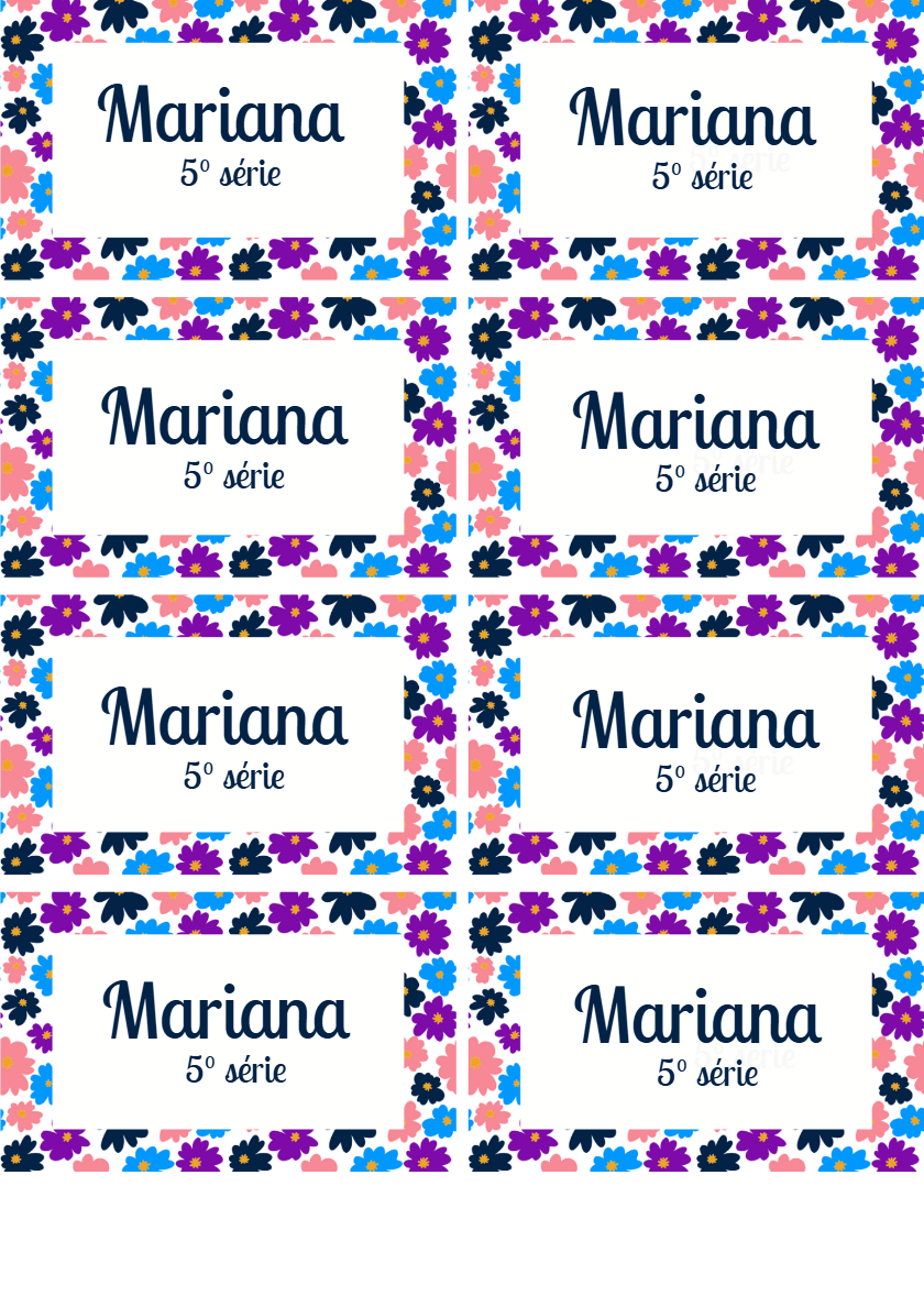 Etiqueta Escolar Flores Coloridas para Editar Online Etiqueta Escolar Flores Coloridas para Editar Online