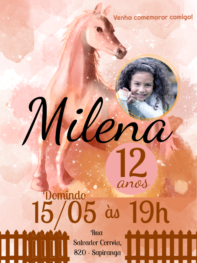 Convite de Aniversário Cavalo com Foto para Editar Online Convite de Aniversário Cavalo com Foto para Editar Online