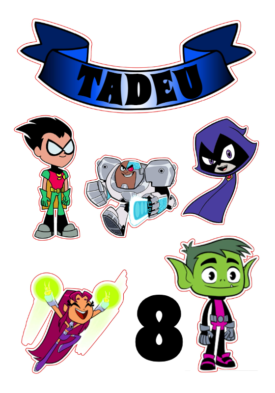 Topo de Bolo Jovens Titãs com Personagens para Editar e Imprimir Topo de Bolo Jovens Titãs com Personagens para Editar e Imprimir