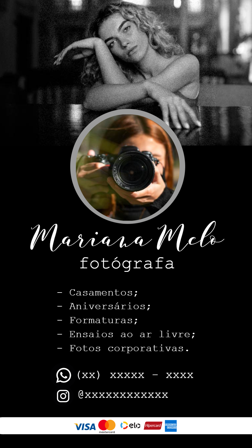 Cartão de Visita Fotografia Profissional para Editar Online Cartão de Visita Fotografia Profissional para Editar Online