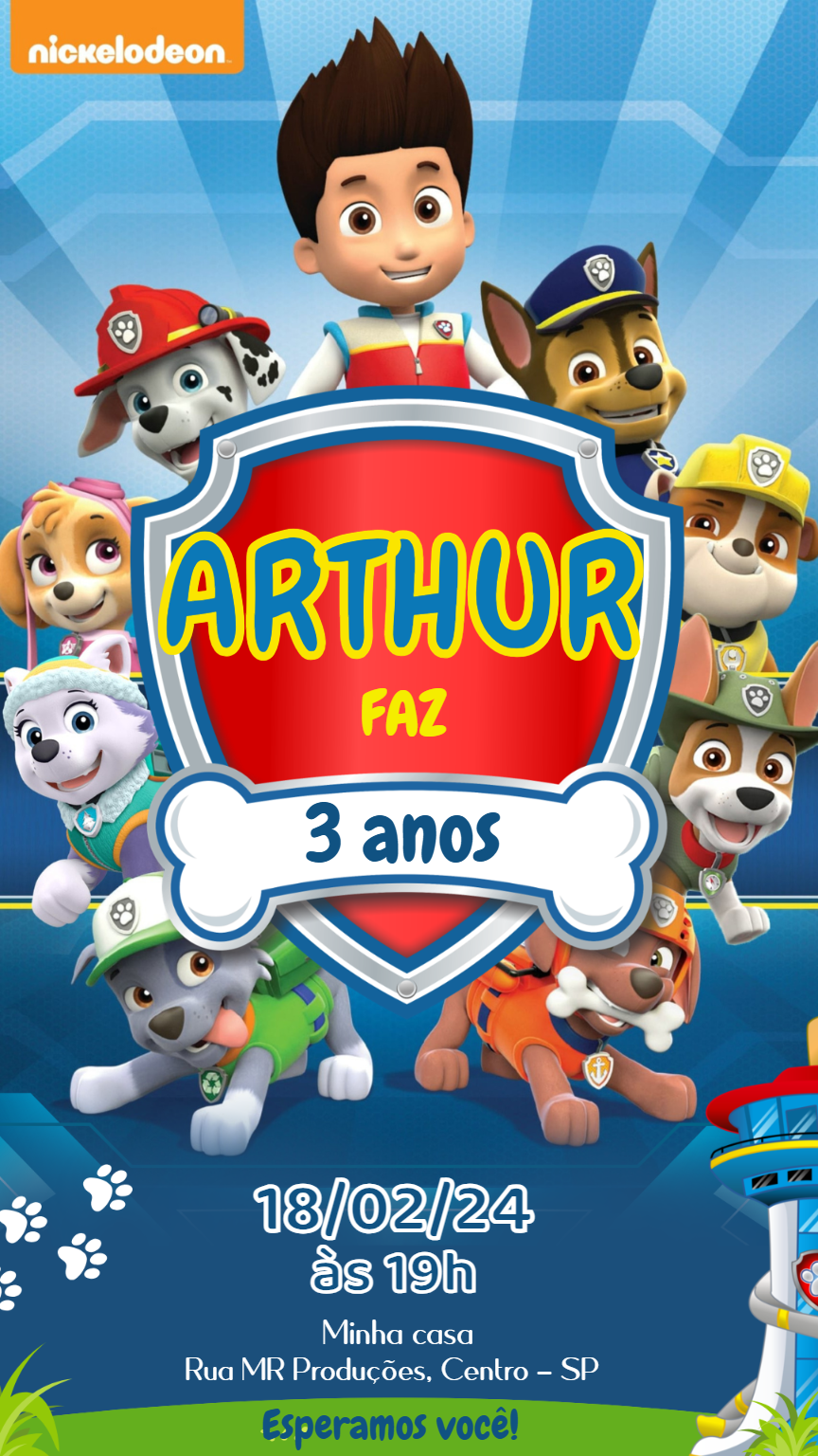 Convite de Aniversário Patrulha Canina com Filhotes para Editar Convite de Aniversário Patrulha Canina com Filhotes para Editar