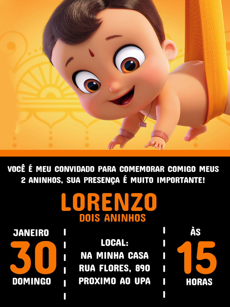 Convite Aniversário Pequeno Poderoso Bheem para Editar Online Convite Aniversário Pequeno Poderoso Bheem para Editar Online