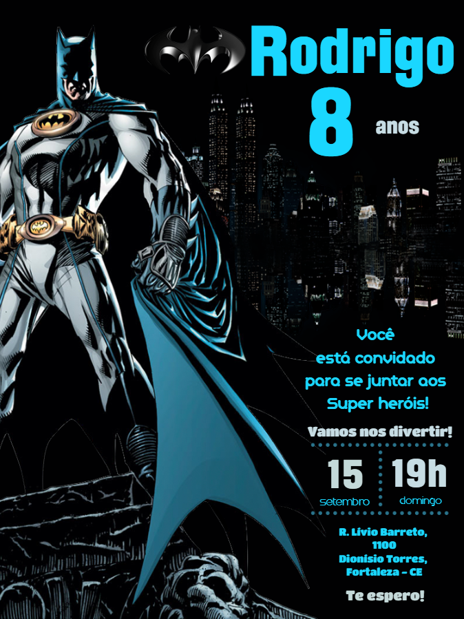 Convite de Aniversário Batman para Editar Online Convite de Aniversário Batman para Editar Online