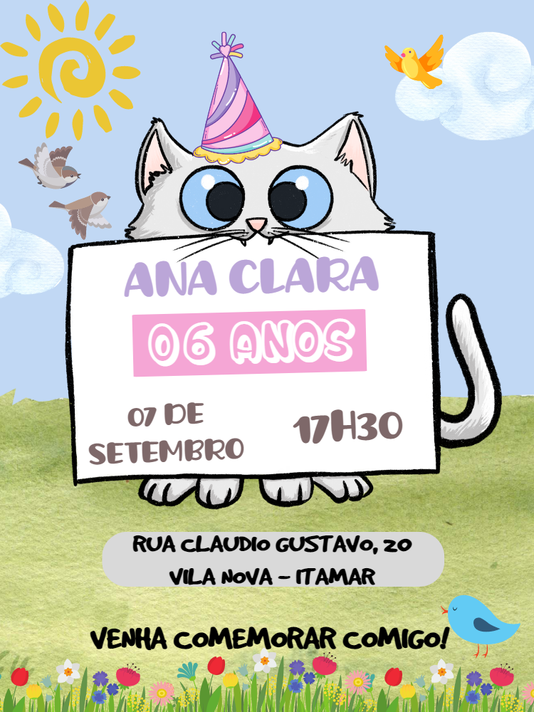 Convite de Aniversário Gatinho Fofo para Editar Online Convite de Aniversário Gatinho Fofo para Editar Online