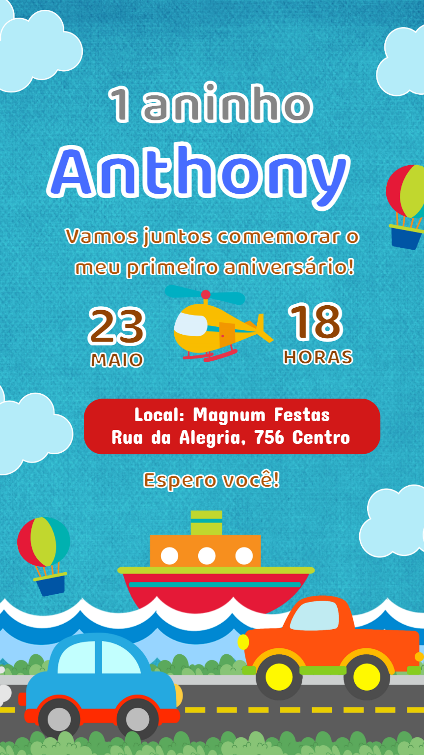 Convite de Aniversário Meios de Transporte para Editar Online Convite de Aniversário Meios de Transporte para Editar Online