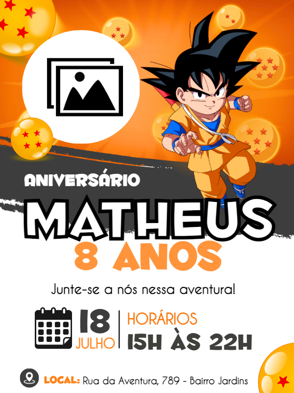 Convite Aniversário Goku com Foto para Editar e Imprimir Convite Aniversário Goku com Foto para Editar e Imprimir