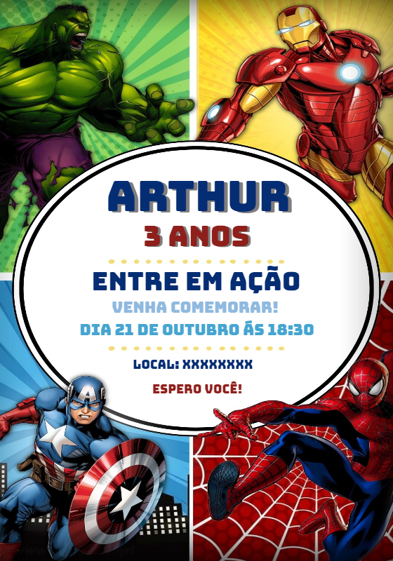Convite de Aniversário Vingadores para Editar Online Convite de Aniversário Vingadores para Editar Online