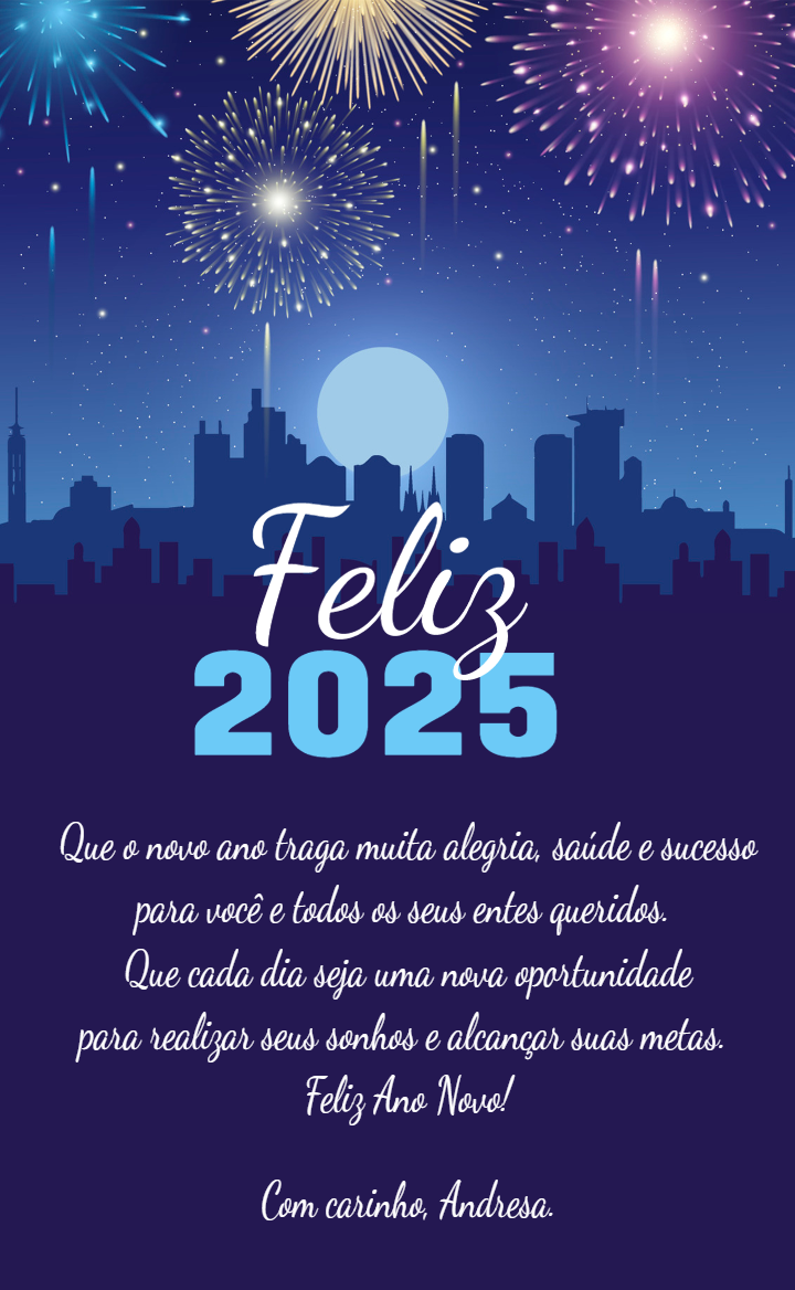 Cartão de Ano Novo com Fogos de Artifício para Editar Online Cartão de Ano Novo com Fogos de Artifício para Editar Online