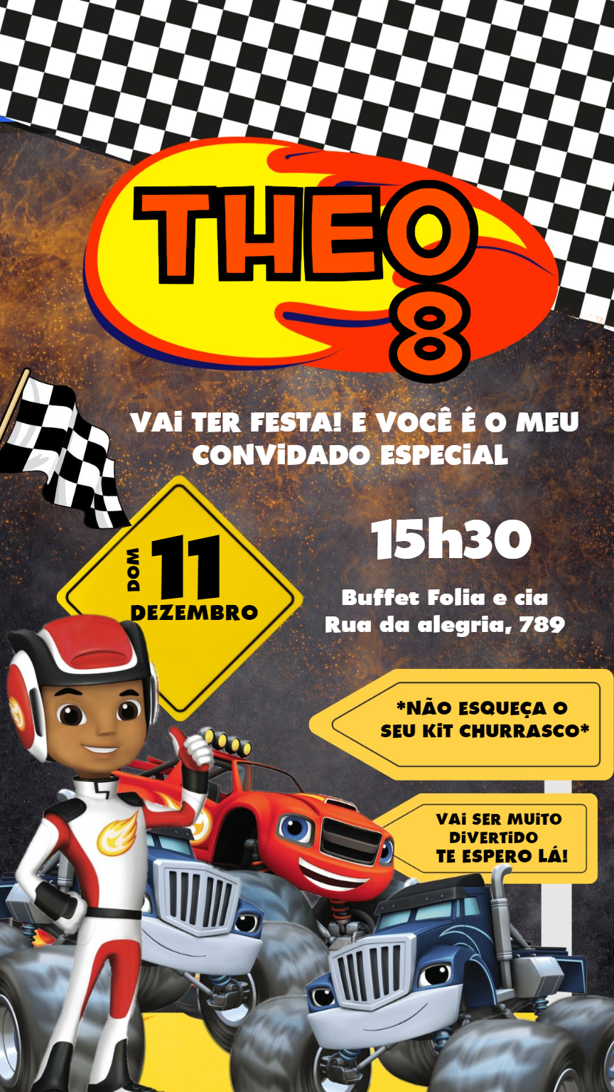 Convite de Aniversário Blaze e os Monster Machines para Editar Convite de Aniversário Blaze e os Monster Machines para Editar