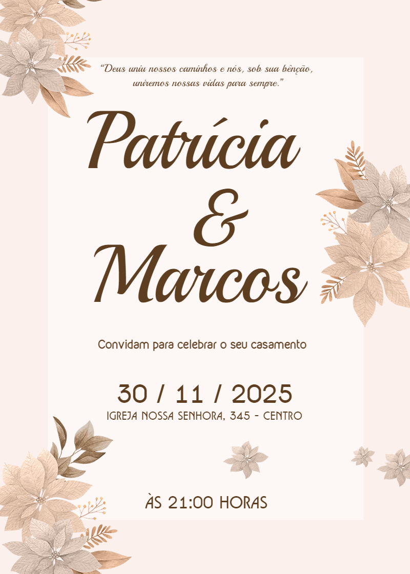 Convite de Casamento Floral Elegante para Editar Online