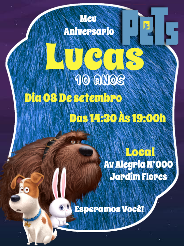 Convite Aniversário A Vida Secreta dos Pets para Editar Online Convite Aniversário A Vida Secreta dos Pets para Editar Online
