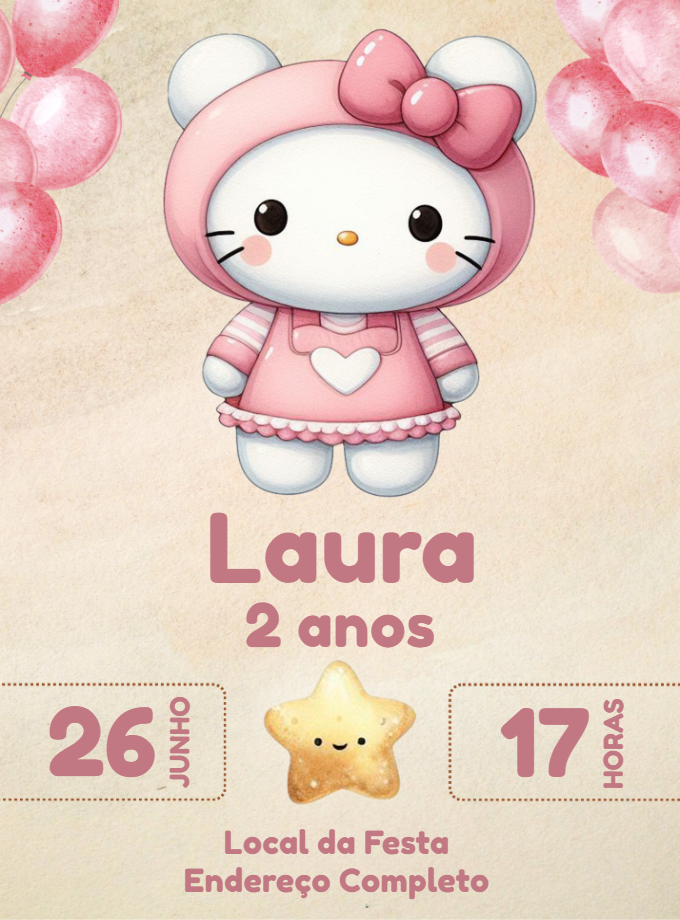 Convite de Aniversário Hello Kitty Rosa para Editar Online Convite de Aniversário Hello Kitty Rosa para Editar Online