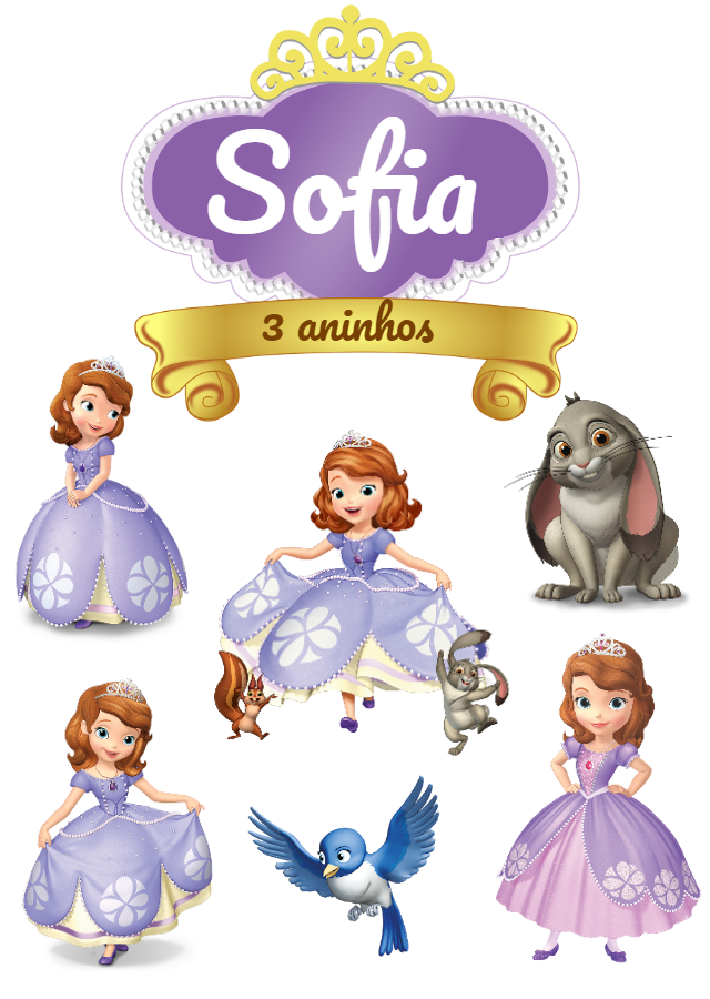 Topo de Bolo Princesa Sofia com Personagens para Editar Online Topo de Bolo Princesa Sofia com Personagens para Editar Online