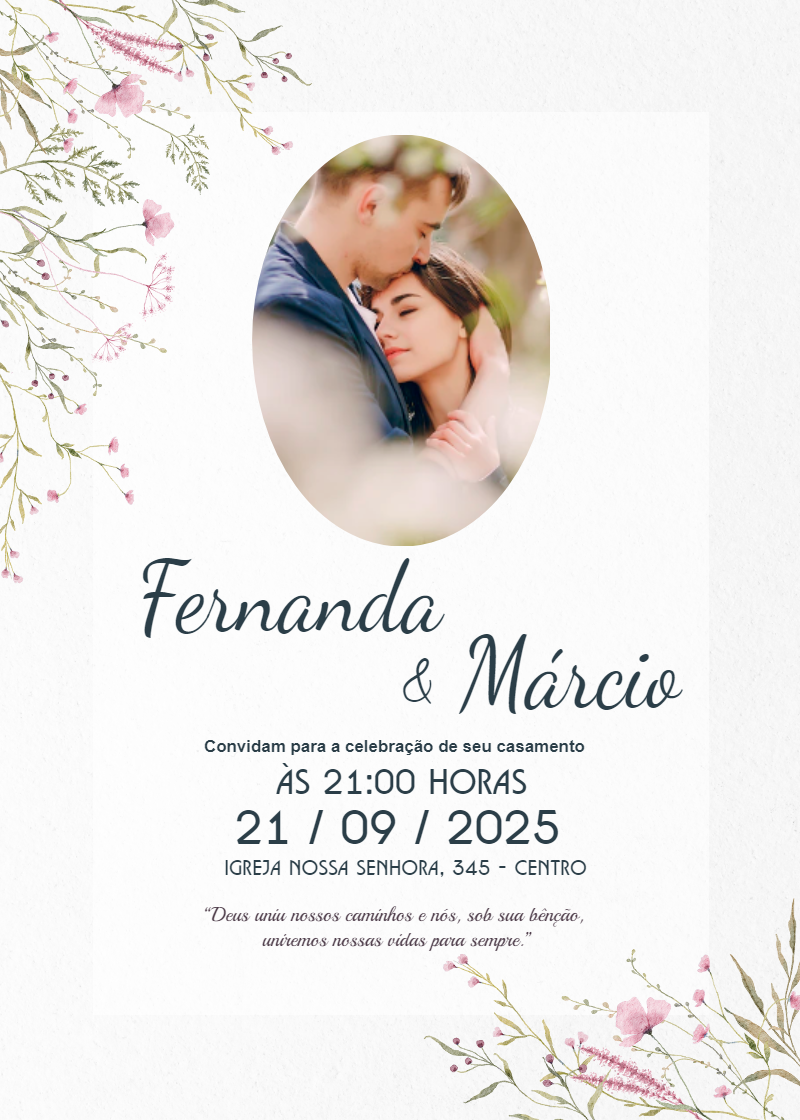 Convite de Casamento Floral com Foto para Editar Online Convite de Casamento Floral com Foto para Editar Online