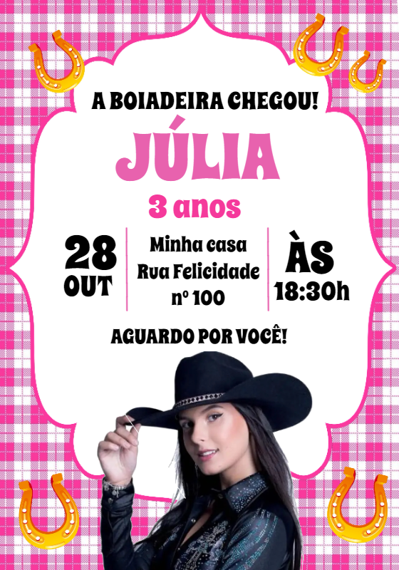 Convite Aniversário Boiadeira Ana Castela para Editar Online