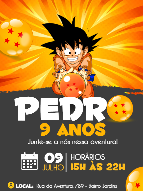 Convite de Aniversário Dragon Ball com Goku para Editar Online Convite de Aniversário Dragon Ball com Goku para Editar Online