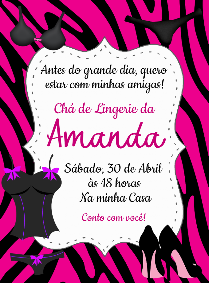 Convite Chá de Lingerie Animal Print para Editar Online Convite Chá de Lingerie Animal Print para Editar Online