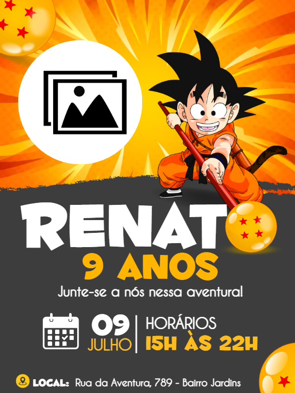 Convite Aniversário Dragon Ball com Foto para Editar Online Convite Aniversário Dragon Ball com Foto para Editar Online