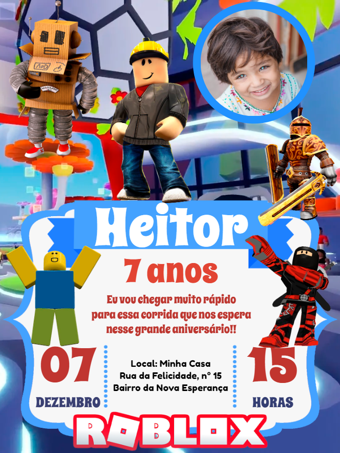 Convite de Aniversário Roblox com Foto para Editar Online Convite de Aniversário Roblox com Foto para Editar Online