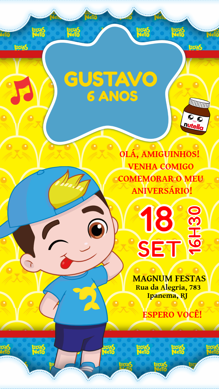 Convite Aniversário Luccas Neto para Editar Online Convite Aniversário Luccas Neto para Editar Online