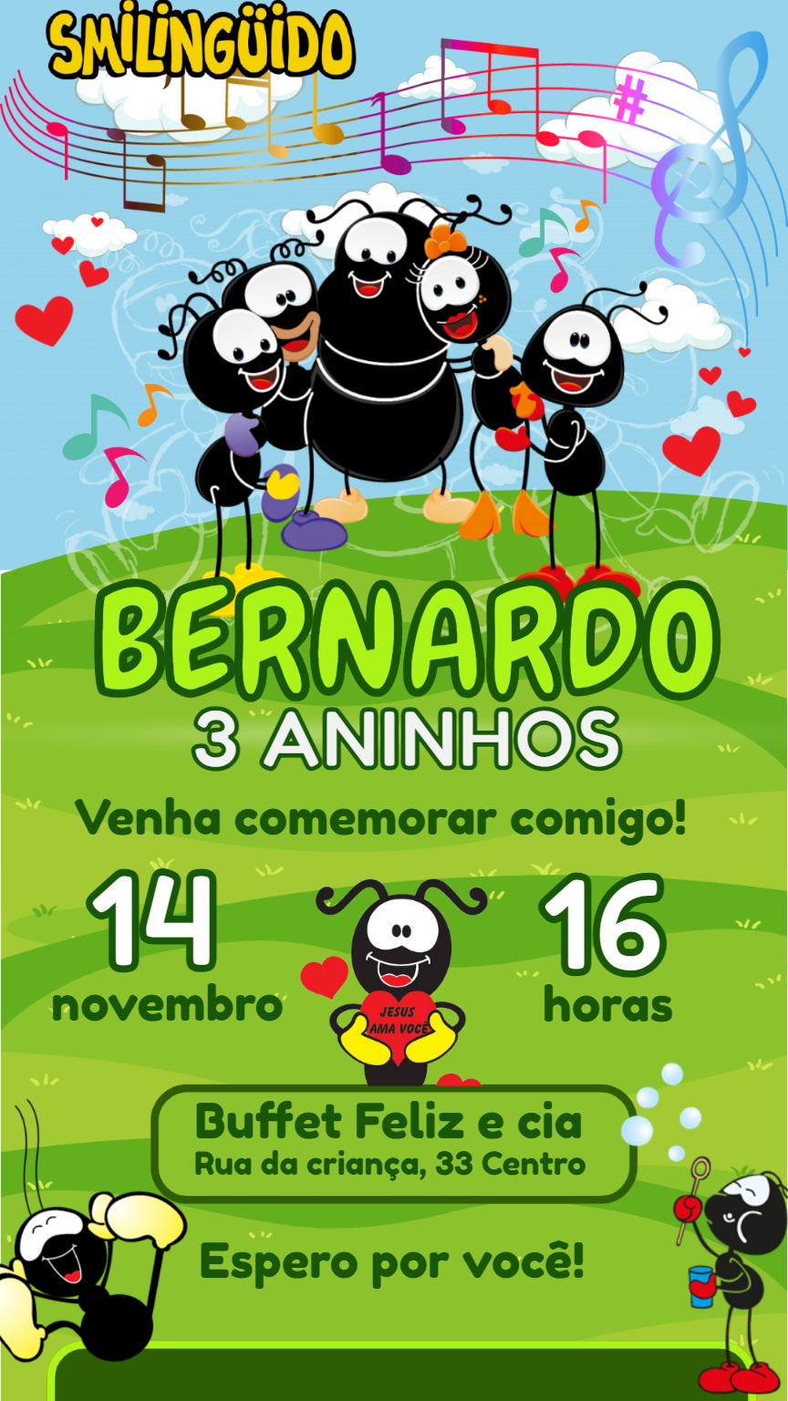 Convite de Aniversário Smilingüido para Editar Online Convite de Aniversário Smilingüido para Editar Online