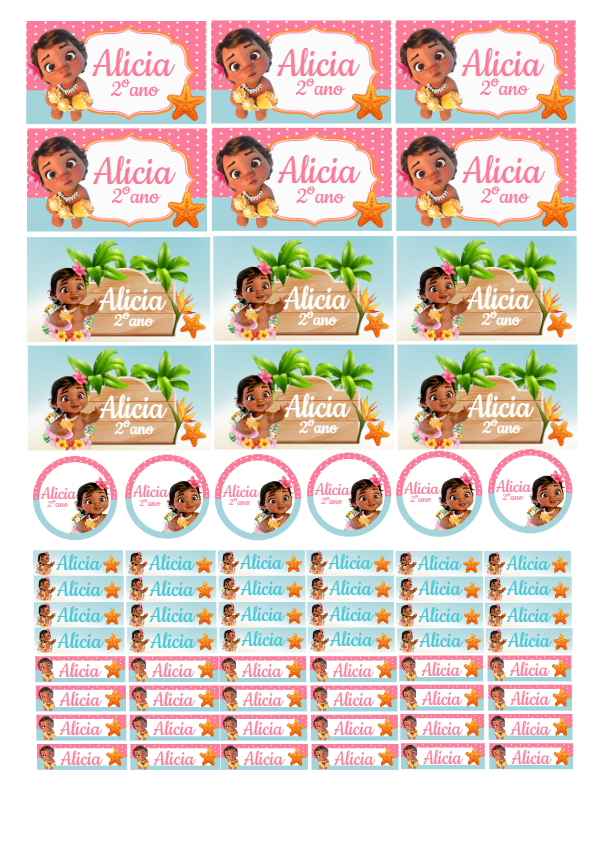 Kit de Etiquetas Escolares Moana Baby Editável Online Kit de Etiquetas Escolares Moana Baby Editável Online