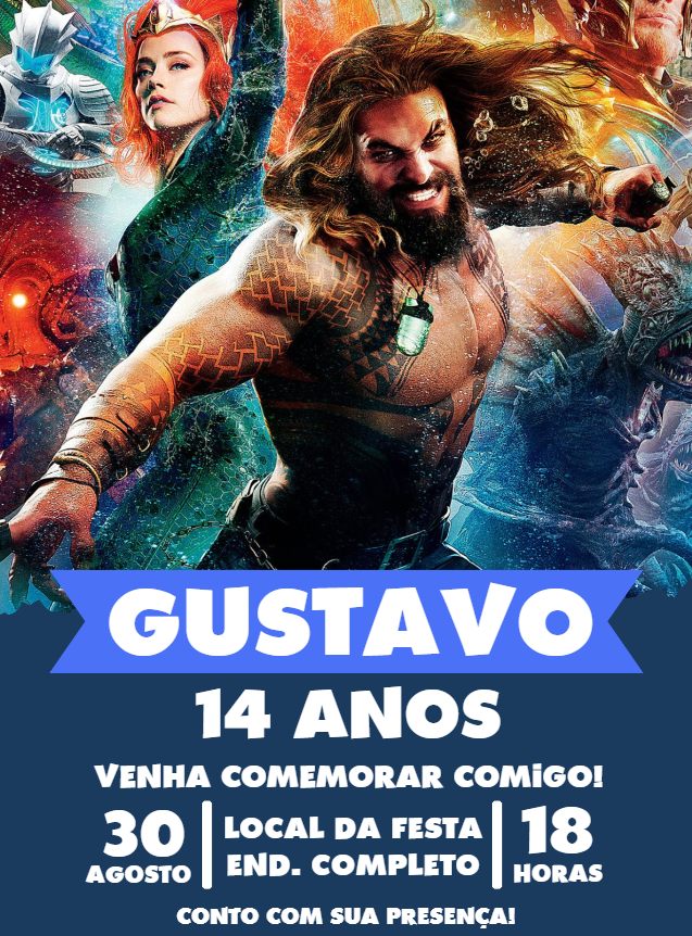 Convite de Aniversário Aquaman para Editar Online Convite de Aniversário Aquaman para Editar Online
